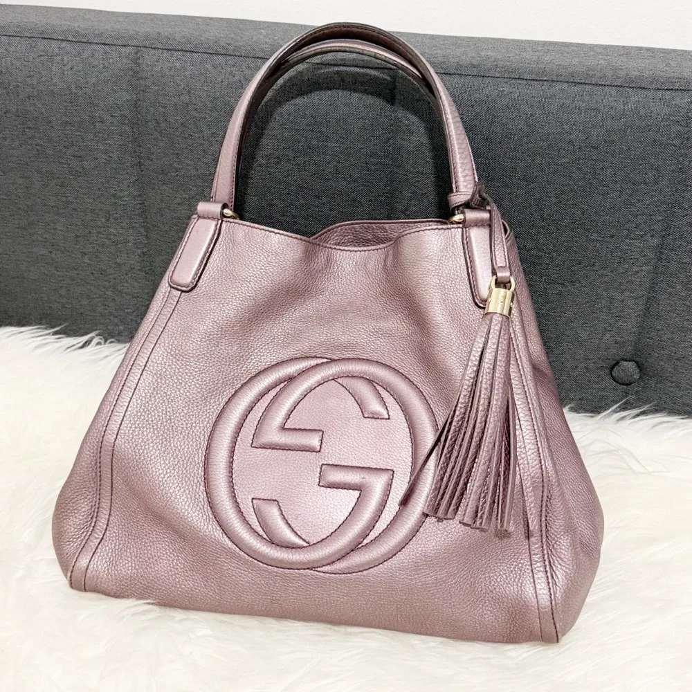 Gucci Dusty Mauve Leather Shoulder Bag with Tassel